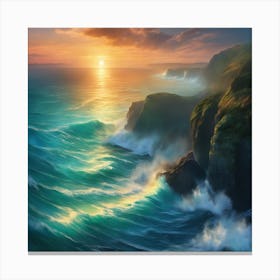 Sunset Over The Ocean - Blue and Teal, dramatic seascape Canvas Print