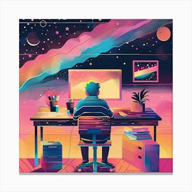 Man Working At His Computer 2 Canvas Print