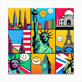 Smiley World: A Pop Art Collage of Famous Landmarks Canvas Print