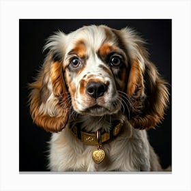 English Spaniel Puppy Sporting A Gleaming Gold Collar Ears Drooping Slightly Eyes Gleaming With Yo (9) Stampe su tela