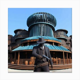 Cowboy In Front Of A Building Canvas Print