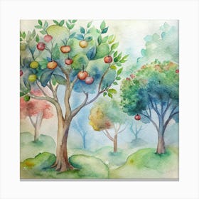 Watercolor Of Apple Trees 3 Canvas Print