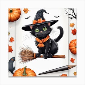 Cute Cat Halloween Pumpkin (6) Canvas Print