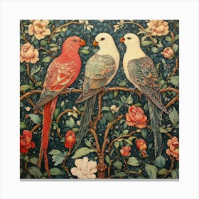 Three Parrots On A Branch Art Canvas Print