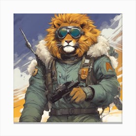 A Badass Anthropomorphic Fighter Pilot Lion, Extremely Low Angle, Atompunk, 50s Fashion Style, Intri (1) Canvas Print