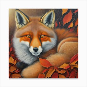 Fox In Autumn Leaves art print Canvas Print