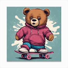 Teddy Bear Skateboarding Canvas Print