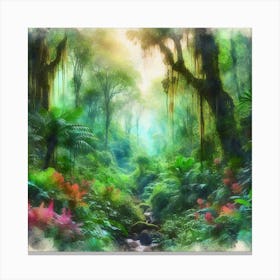 Watercolor Of A Tropical Forest Canvas Print