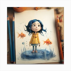 Girl With Fish Canvas Print