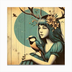 Bird And Deer Canvas Print