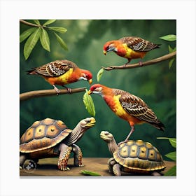 The Birds Looking Kind And Generous Giving Tortoise Their Feathers Canvas Print