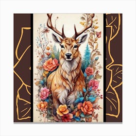 Deer With Flowers Canvas Print