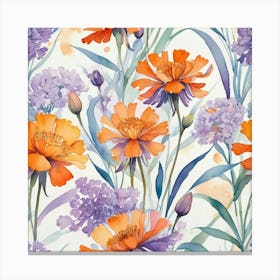 Watercolor Flowers Seamless Pattern 1 Canvas Print