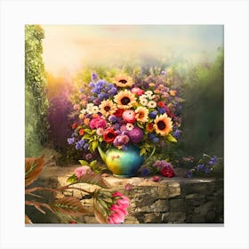 Flowers In A Vase، decoration of roses, flowers and ornamental plants of colorful blooming and Blossom Floral. Canvas Print