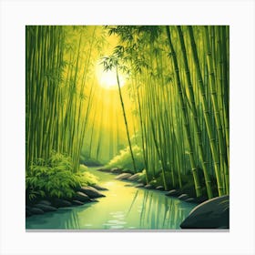 A Stream In A Bamboo Forest At Sun Rise Square Composition 354 Canvas Print