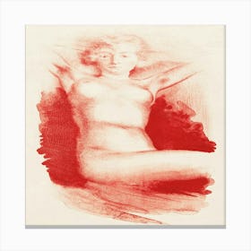 Naked Woman Showing Her Breasts, Vintage Nude Illustration Canvas Print