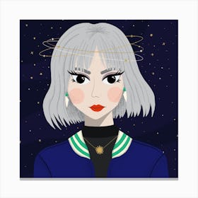Cosmic Galaxy Girl With White Hair Canvas Print
