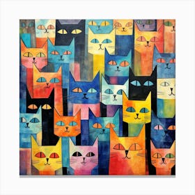 Maraclemente Cats Painting Style Of Paul Klee Seamless 2 Canvas Print