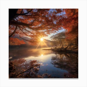 Sunrise Over A Lake in Autumn Canvas Print