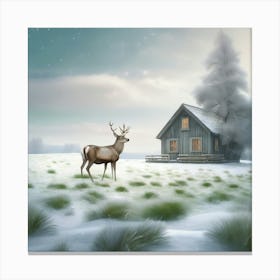 Deer In The Snow 20 Canvas Print