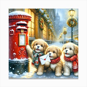 Christmas Dogs Hurry Up Let's Send Our Letter To Santa Canvas Print