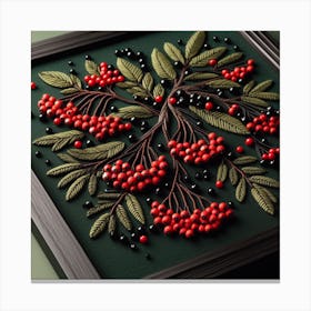 Rowan berries embroidered with beads Canvas Print