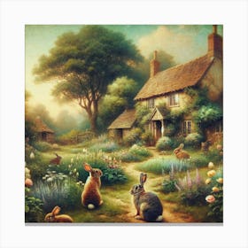 Rabbits In The Garden 1 Canvas Print