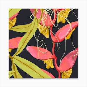 Heliconia On Blue Square Canvas Print