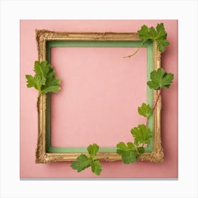 Gold Frame With Green Leaves Canvas Print