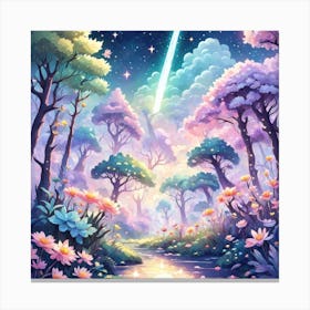 A Fantasy Forest With Twinkling Stars In Pastel Tone Square Composition 80 Canvas Print