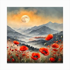 Poppy Landscape Painting (32) Canvas Print