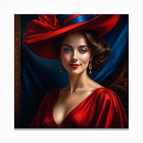 Lady In Red Hat 3 Canvas Print