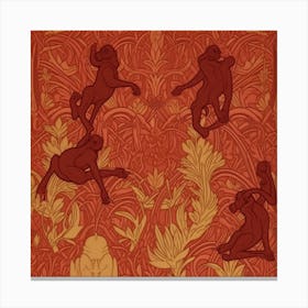 Monkeys On A Red Background Canvas Print