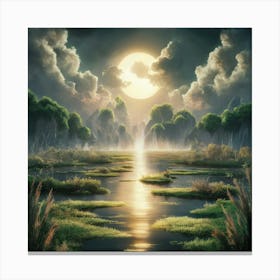 Full Moon Over The Water Canvas Print