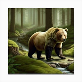 Hungry Brown Bear In The Woods Canvas Print