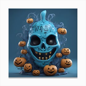 Scary Blue Halloween Skull Canvas Print