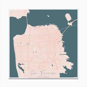 San Francisco California Pink and Blue Cute Script Street Map 1 Canvas Print