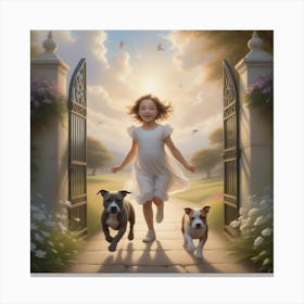 Little Girl With Dogs Canvas Print