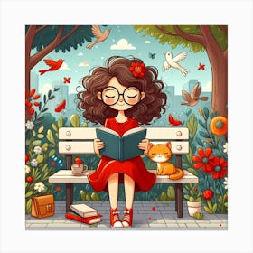 Girl Reading A Book In The Park 1 Canvas Print