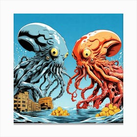 Octopus Battle Canvas Print