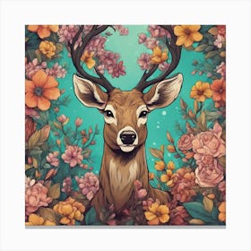 Deer With Flowers Canvas Print