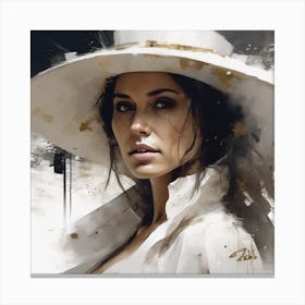 Woman In A White Hat Canvas Print