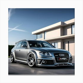 Image Of A Sleek Grey Audi RS4 In-front Of A Beautiful Modern House Canvas Print