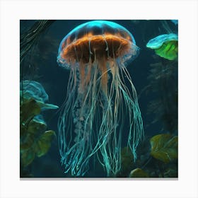 Bioluminescent Jellyfish Fish In A Jungle Fractal Pattern Vibrant By Jacob Lawrence And Francis 992543567 (3) Canvas Print