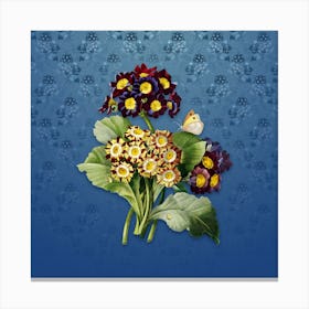 Vintage Antique Flower Botanical on Bahama Blue Pattern n.0165 Canvas Print