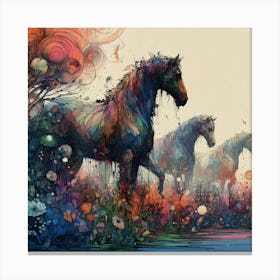 Horses In The Water Canvas Print