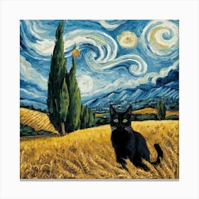 A Wheatfield With Cypresses Inspired With Black Cat Portrait 3 Canvas Print