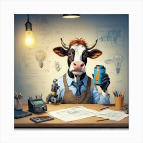 Cow At Work 1 Canvas Print