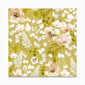 Watercolor White Flowers Yellow Canvas Print