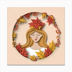 Autumn Leaves Woman In A Circle Canvas Print